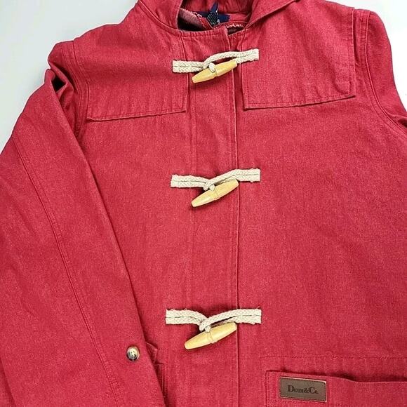 Denim & Co. Chore Coat Womens Large Red Cotton Flannel Lined Barn Jacket Toggles - Picture 6 of 8